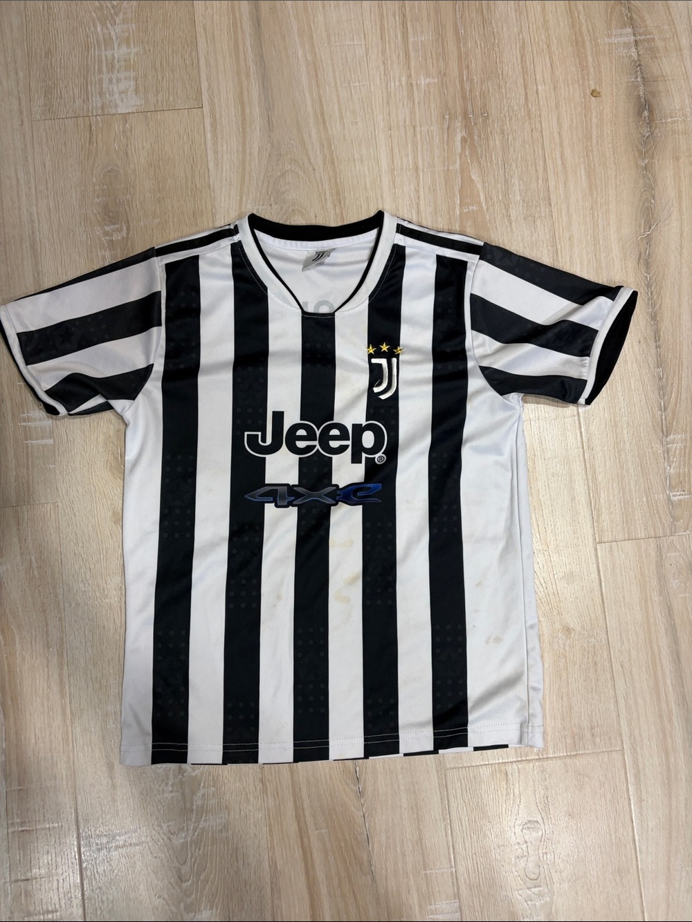 Juventus Black & White Striped Soccer Jersey with Jeep Logo